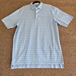 Peter Millar Polo 4 button up Shirt Blue Sz L Pre-Owned